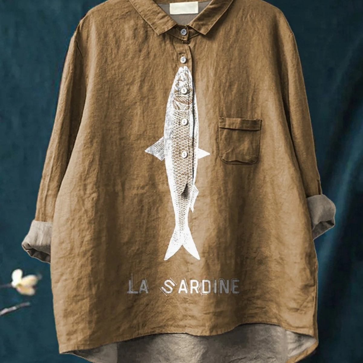 Sofia - Camisa Casual com Design de Sardinha