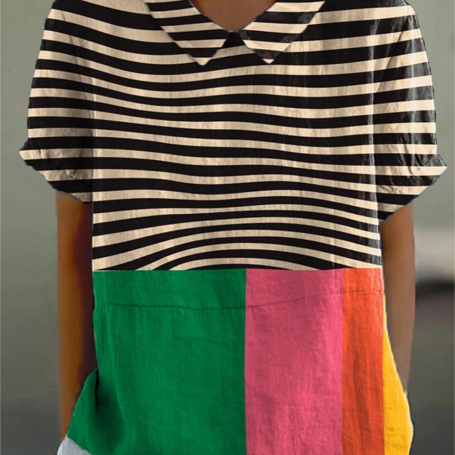 Eva - Camisa com Listras Bold e Bloco de Cor